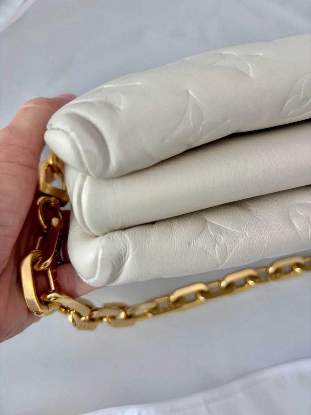 Louis Vuitton Coussin PM – Cream/Off White Monogram Embossed Lambskin | Includes